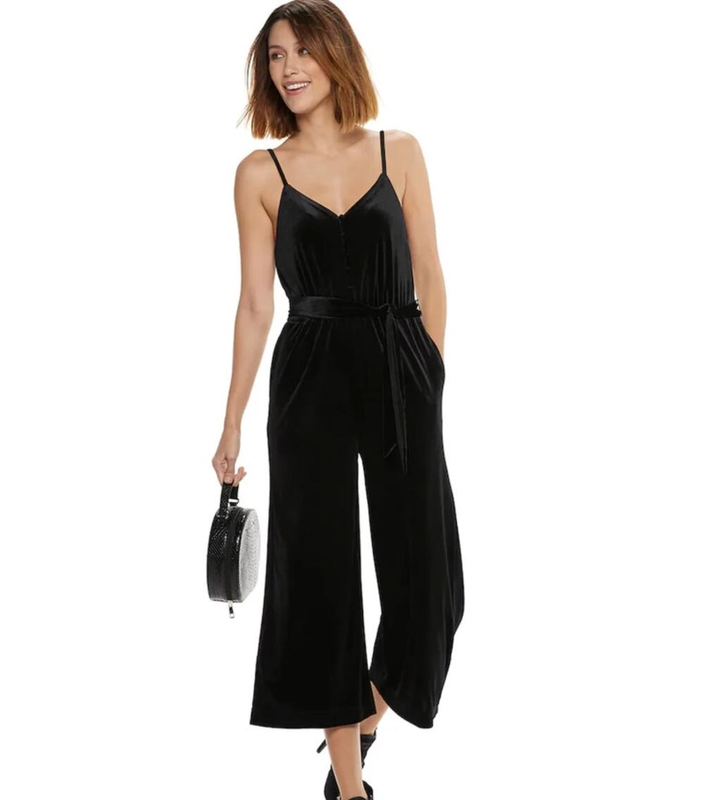 Popsugar Velvet Cropped Wide-Leg Jumpsuit Jet Black Women's Size M NWOT $68